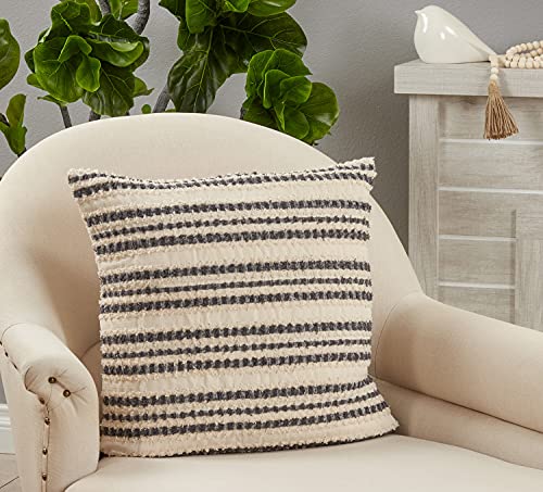 Fennco Styles Woven Striped Cotton Decorative Throw Pillow 16" W x 24" L – Black & White Textured Cushion for Home, Couc