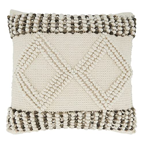 Fennco Styles Woven Textured with Diamond Design Decorative Throw Pillow Cover 18" W x 18" L – Ivory Square Cushion Case