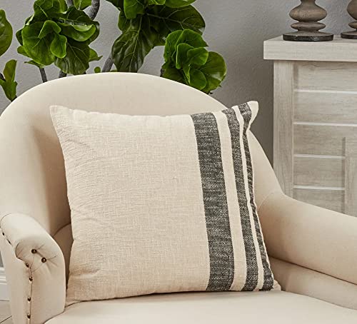 Fennco Styles Woven Striped Decorative Cotton Throw Pillow 20" W x 20" L – Natural Textured Cushion for Home, Couch, Bed