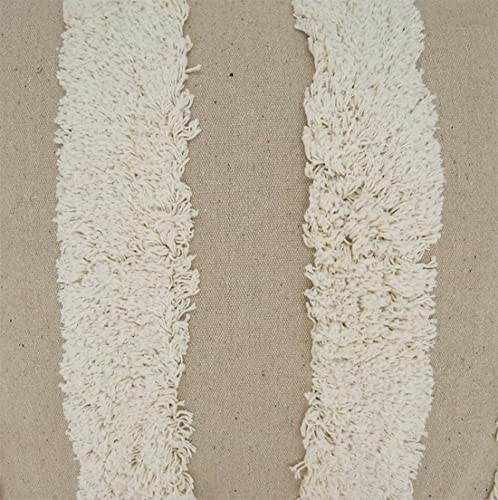 Fennco Styles Tufted Stripe Cotton Decorative Throw Pillow 20" W x 20" L – Ivory Square Cushion for Home, Couch, Living