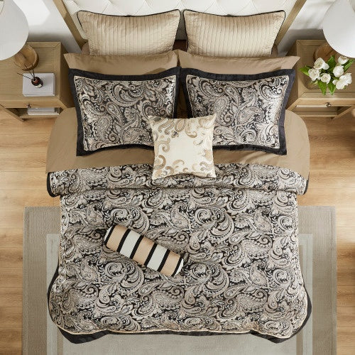 12 Piece Comforter Set With Cotton Bed Sheets Black Queen