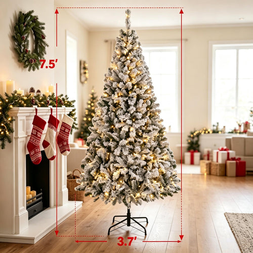 7.5 ft Pre – Lit Flocked Fraser Fir Artificial Christmas Tree