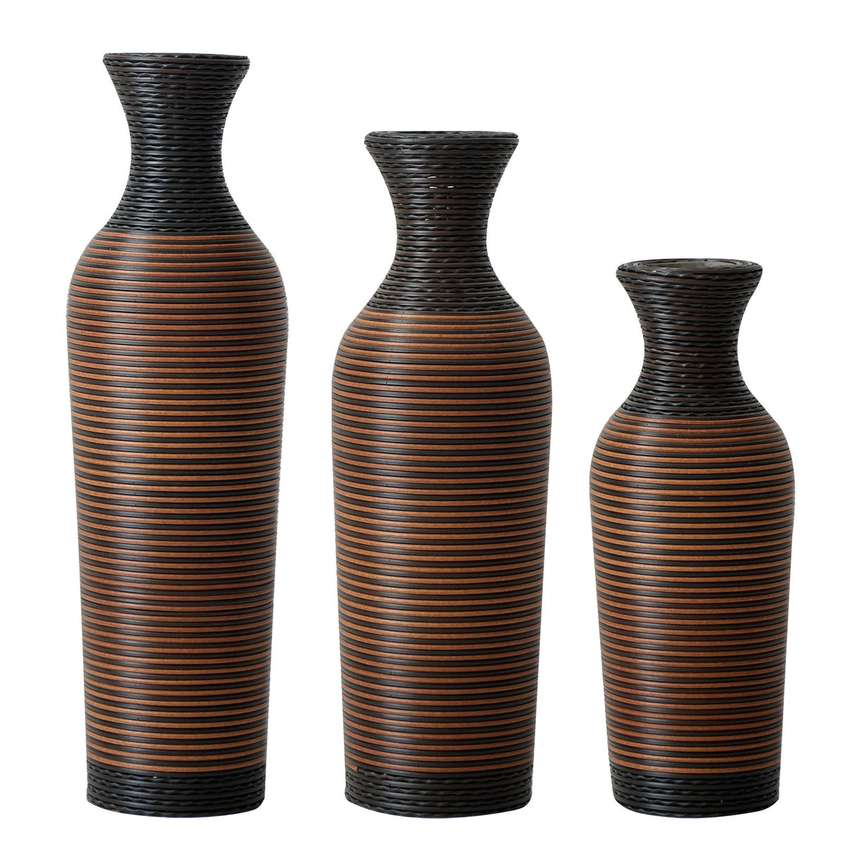 Hand – Woven PVC Rattan Vases, Set of 3