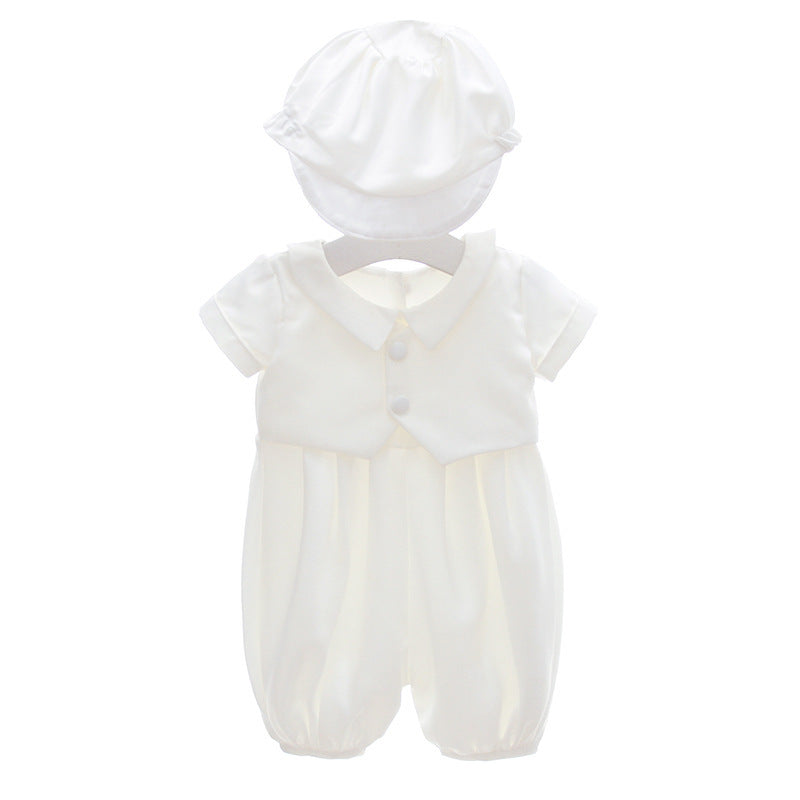 Boy's White Full Moon Full Year Wine Suit With Hat Dress Two – piece Set