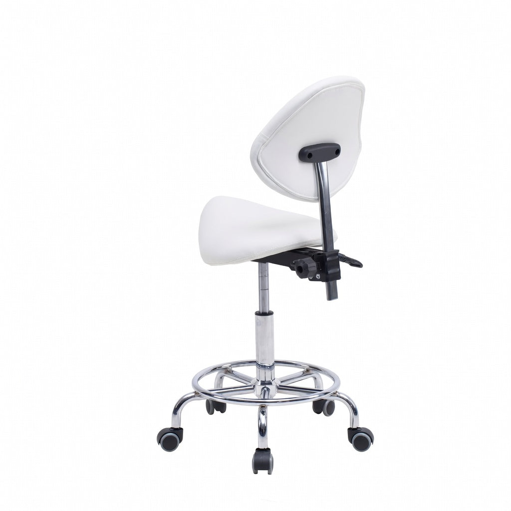 Saddle Stool Chair with Backrest – White