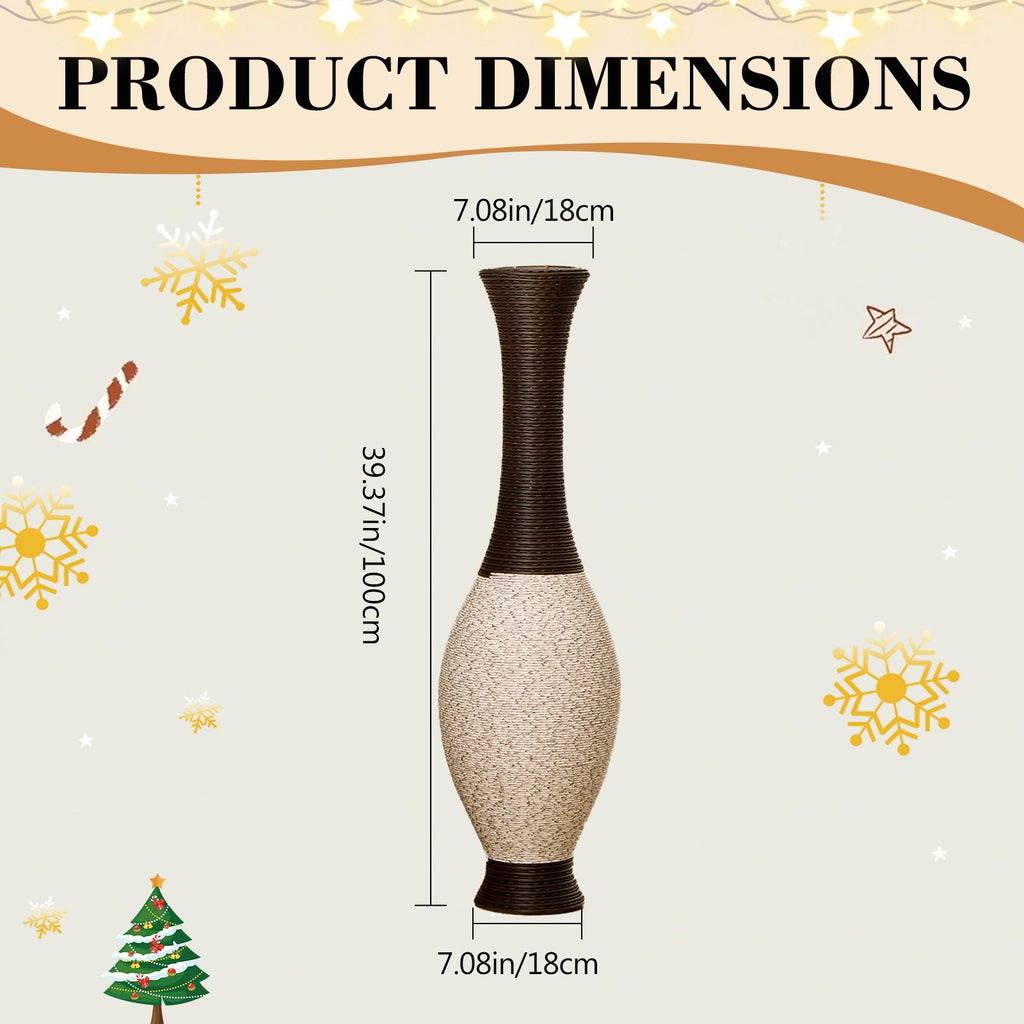 Hand – Woven PVC Rattan Look Floor Vase