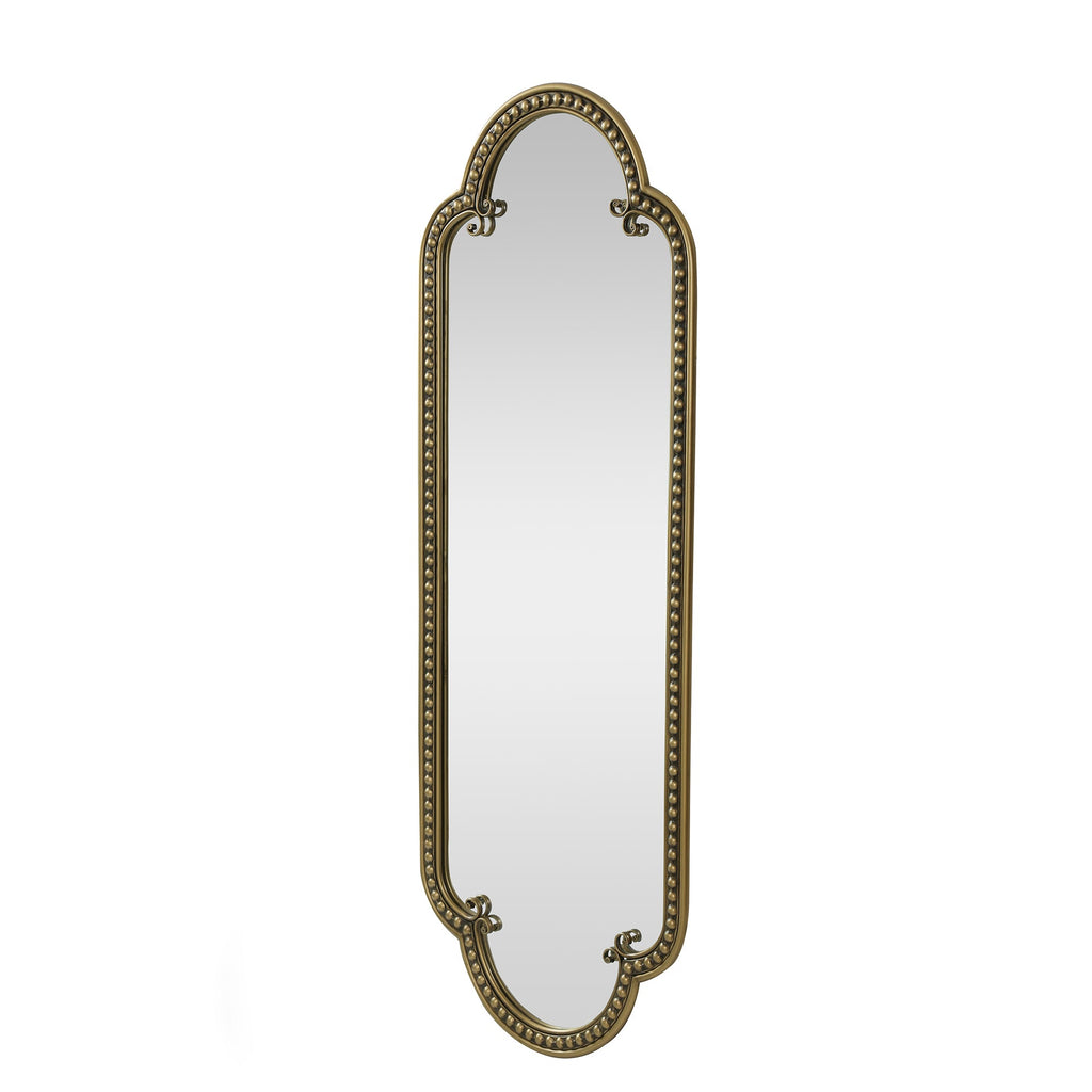 Scalloped Oval Wall Mirror, Vintage Gold Oblong Mirrors with Beaded
