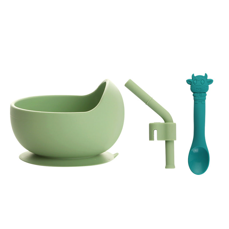 Children's Full Silicone Bowl Sucker Learning To Eat Training Meal Bowl Adsorption Baby Spoon Fork Meal Set Kindergarten