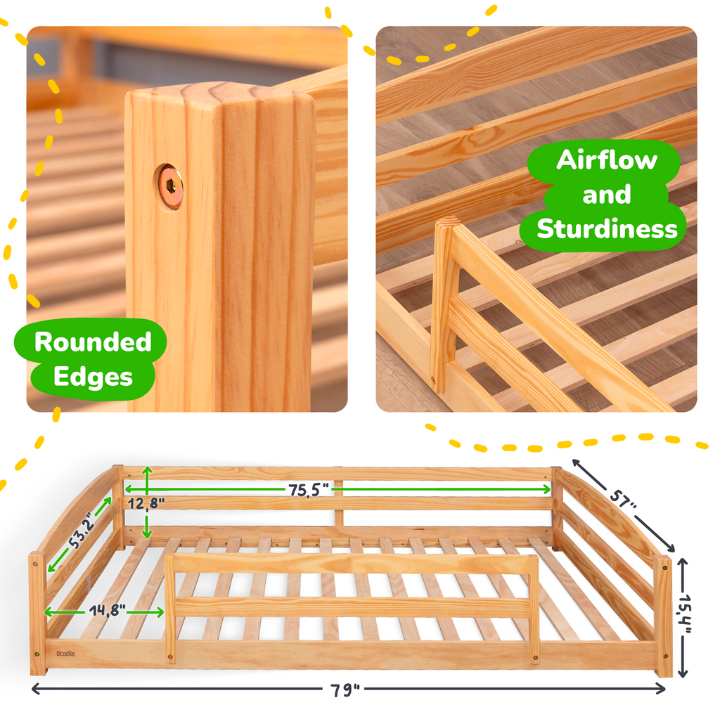 Full – Size Montessori Floor Bed with Strong Slatted Frame