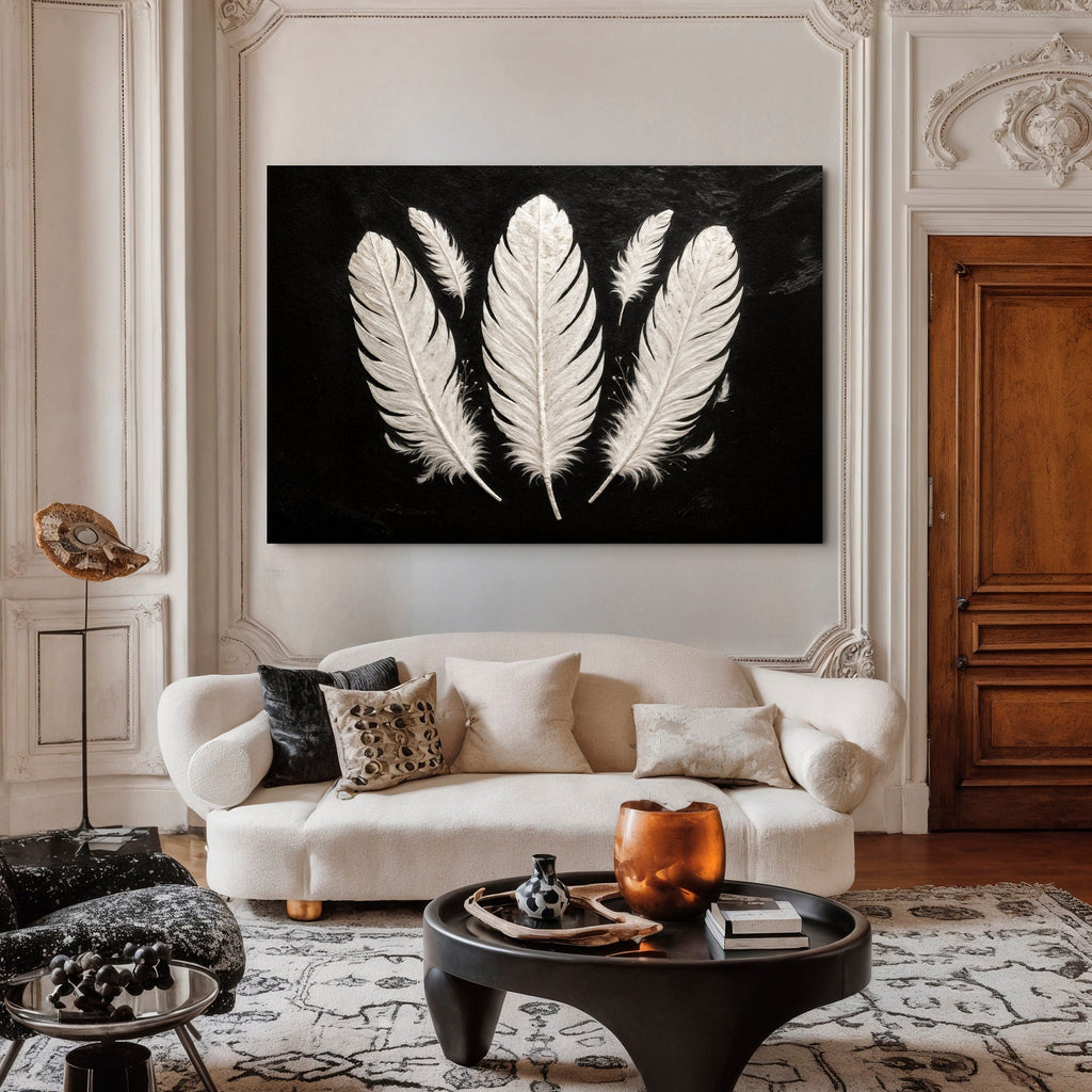 Minimalist Monochrome Feather Wall Art