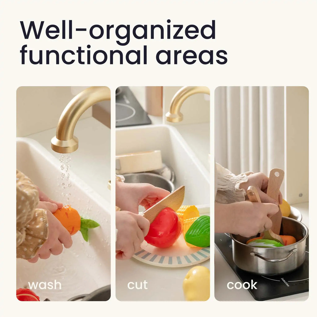 Tiny Land® Play Kitchen with Running Water – Iconic Aqua Kitchen in Cream