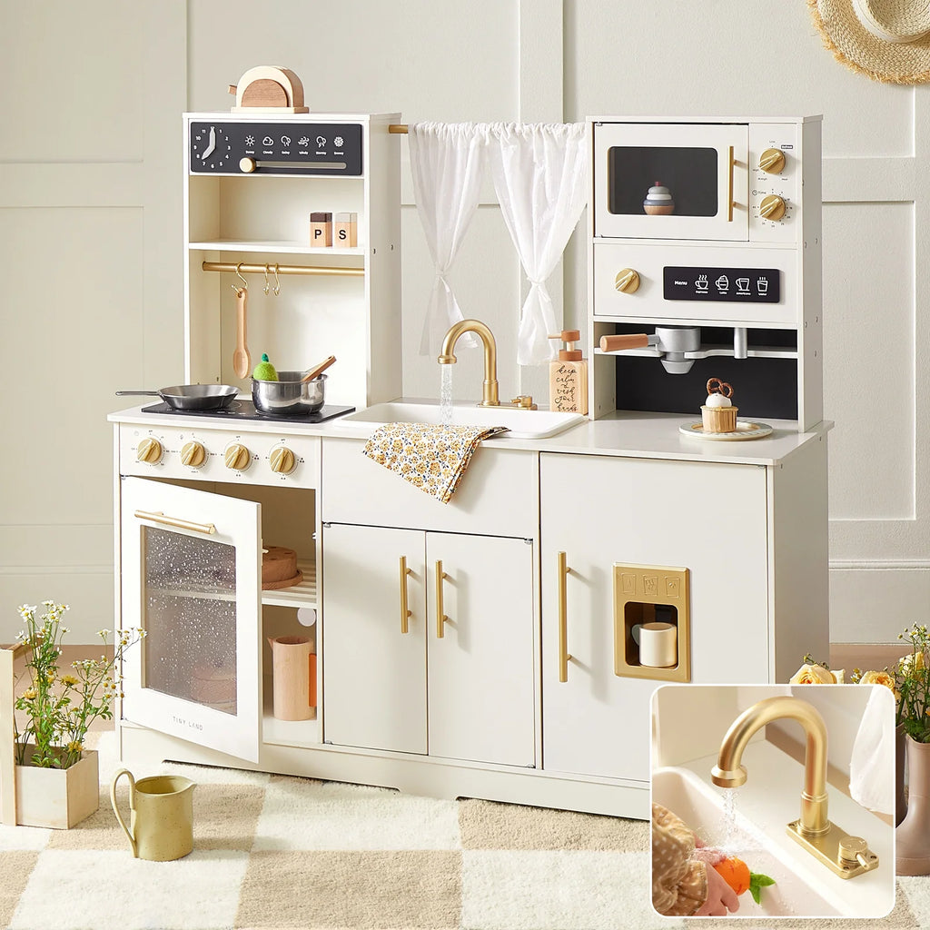 Tiny Land® Play Kitchen with Running Water – Iconic Aqua Kitchen in Cream