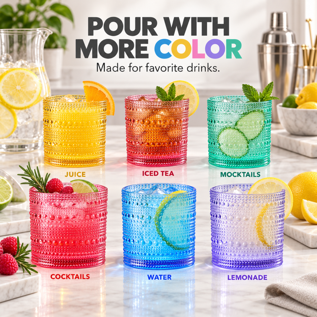 Madrid Acrylic Lowball Hobnail Glassware, Set of 6