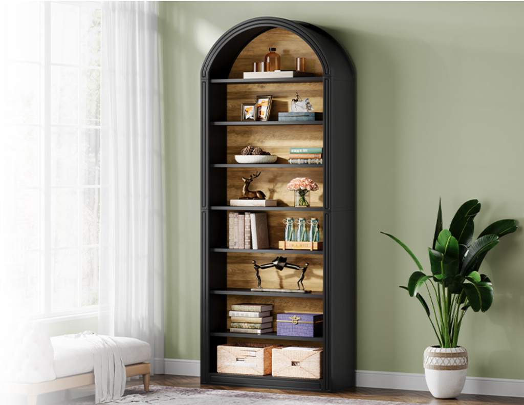 79.53" Tall 8 – Tier Black Arched Open Bookshelf