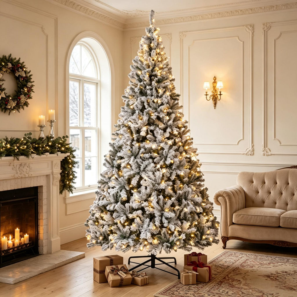 9 ft Pre – Lit Flocked Fraser Fir Artificial Christmas Tree