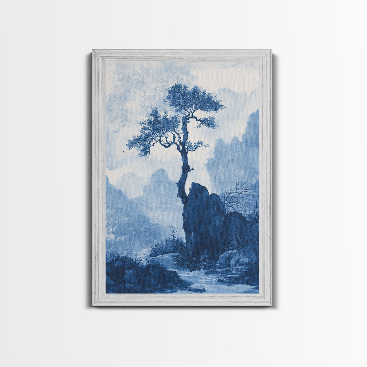 Chinoiserie Wall Art, Chinoiserie Style Canvas Print, Chinoiserie Blue Painting, Retro Boho Style Minimalist Wall Art, B