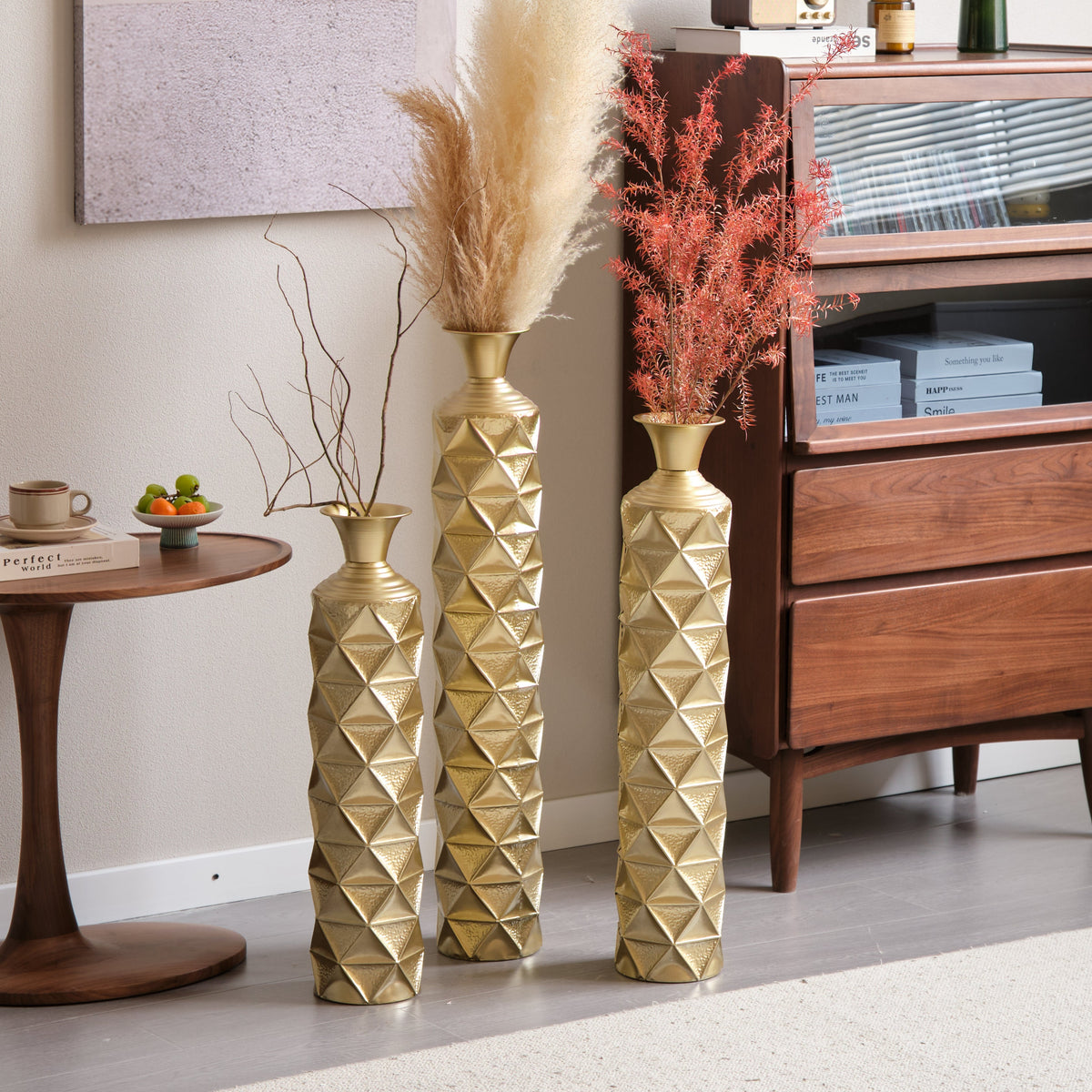 Semi – Handmade Metal Floor Vase Set of 3