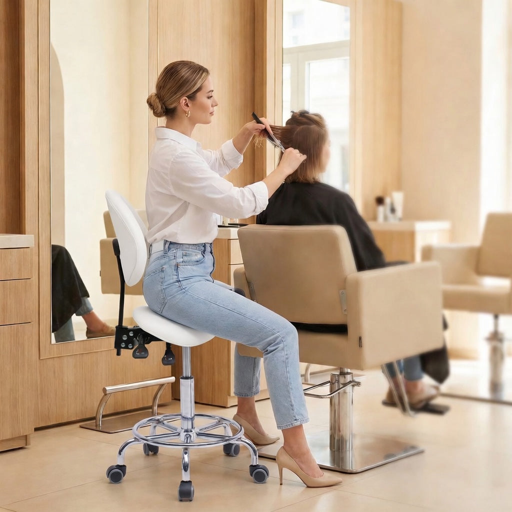 Saddle Stool Chair with Backrest – White
