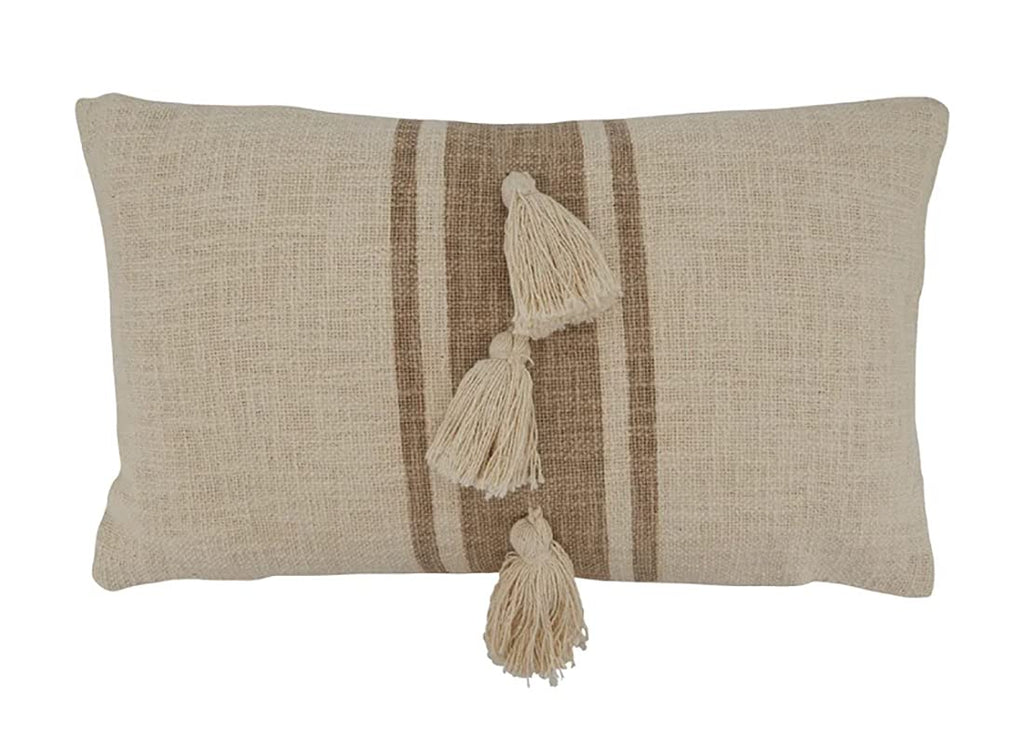 Fennco Styles Woven Striped Tassel Decorative Cotton Throw Pillow – Textured Cushion for Home, Couch, Bedroom, Living Ro