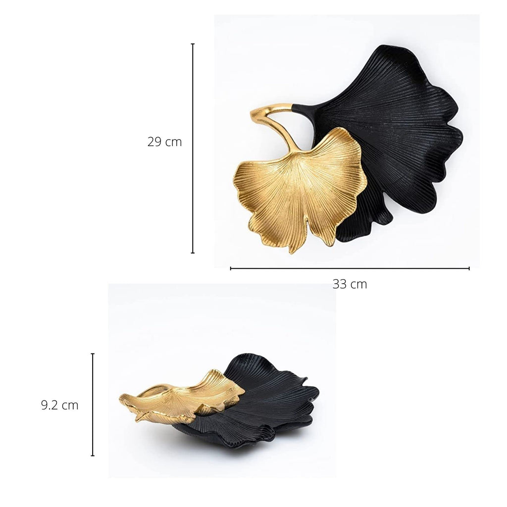 Black & Gold Ginkgo Leaf Tray, 2 – Tier Centerpiece