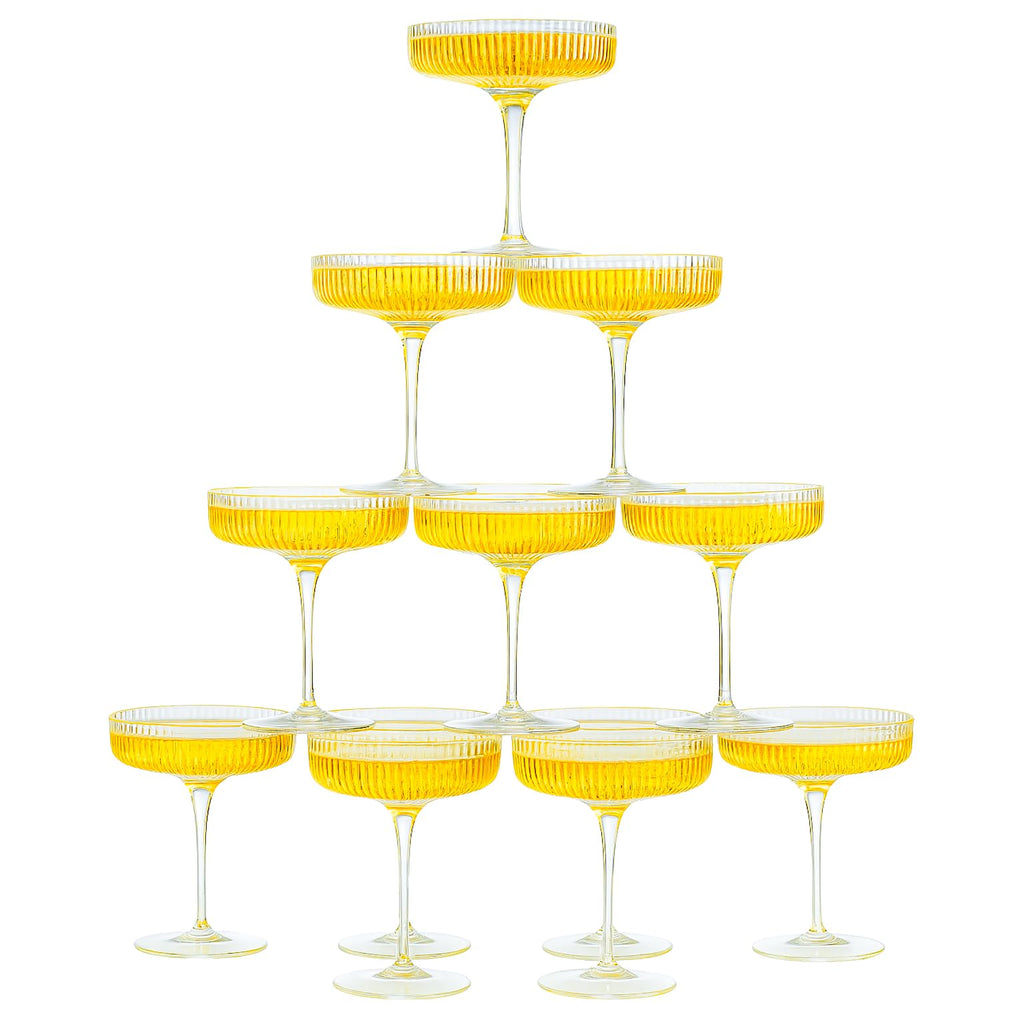 Como Ribbed Champagne Coupe Cocktail Glassware, Set of 12
