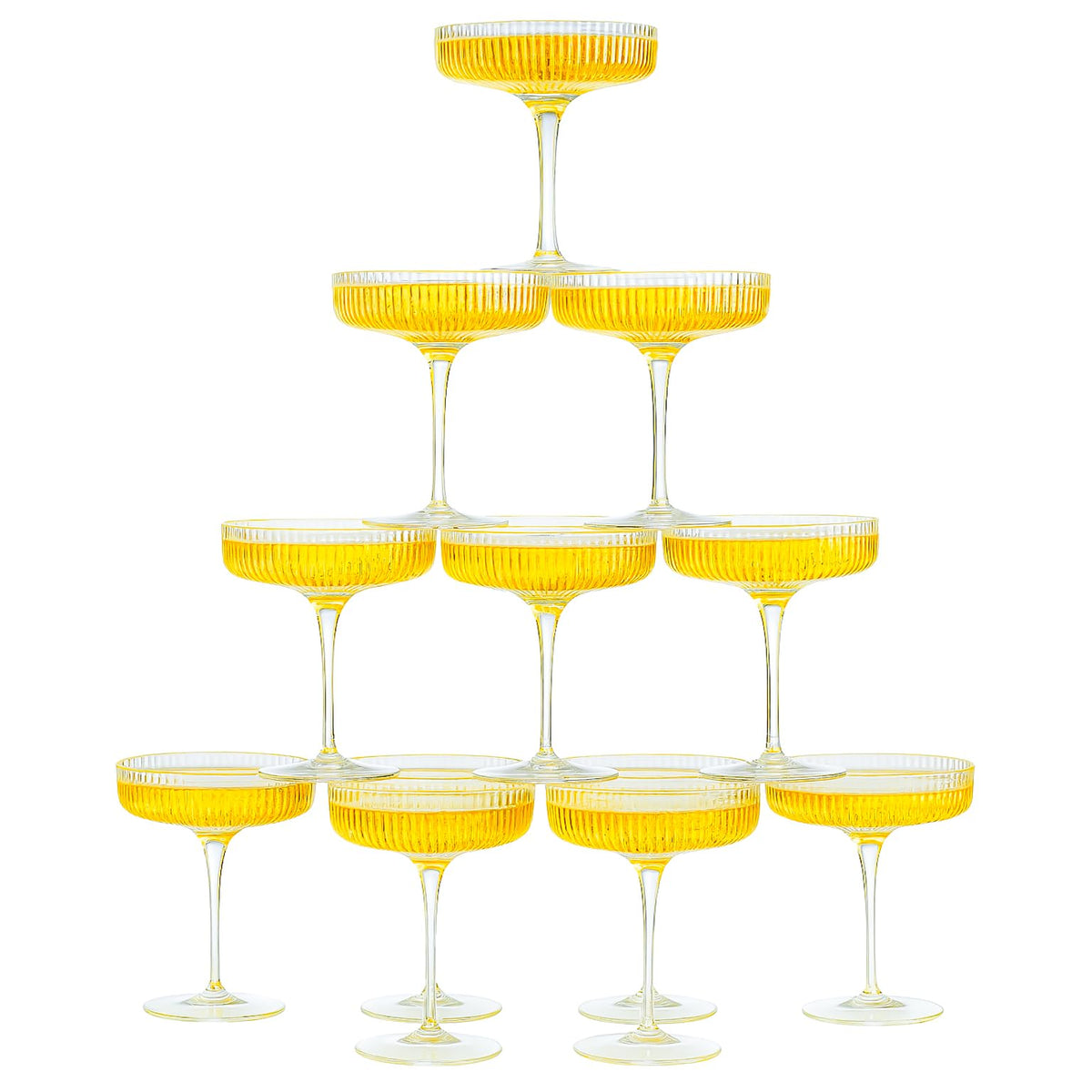 Como Ribbed Champagne Coupe Cocktail Glassware, Set of 12