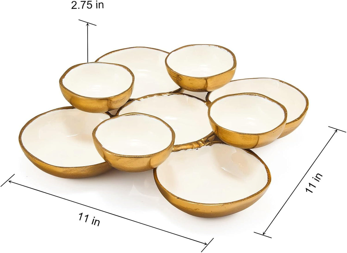 Cluster of 9 Round Serving Bowls Enamel Clusters Decorative Elegant Snack Tray