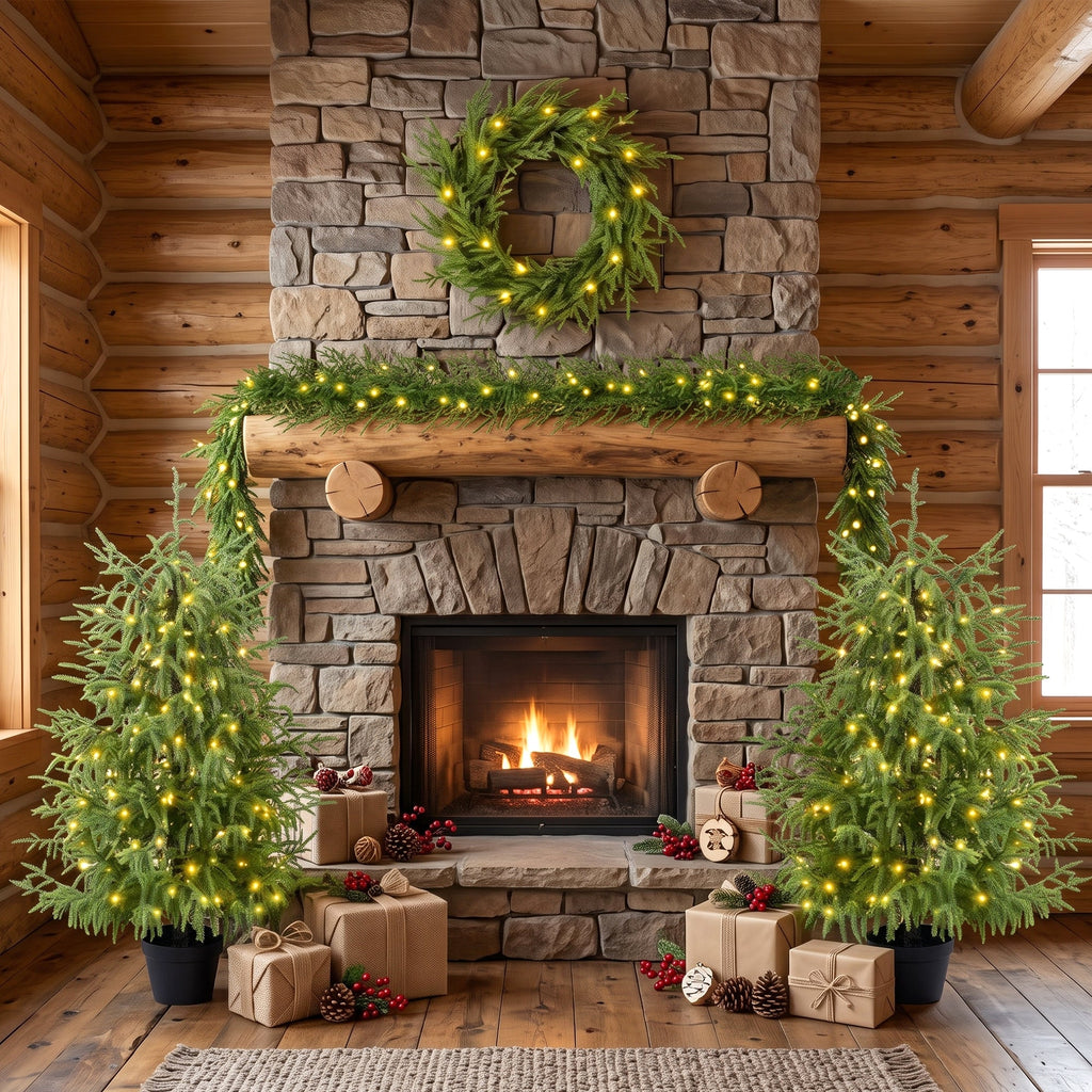 4 – Piece Christmas Tree Set – 2 Trees, Wreath, and Garland