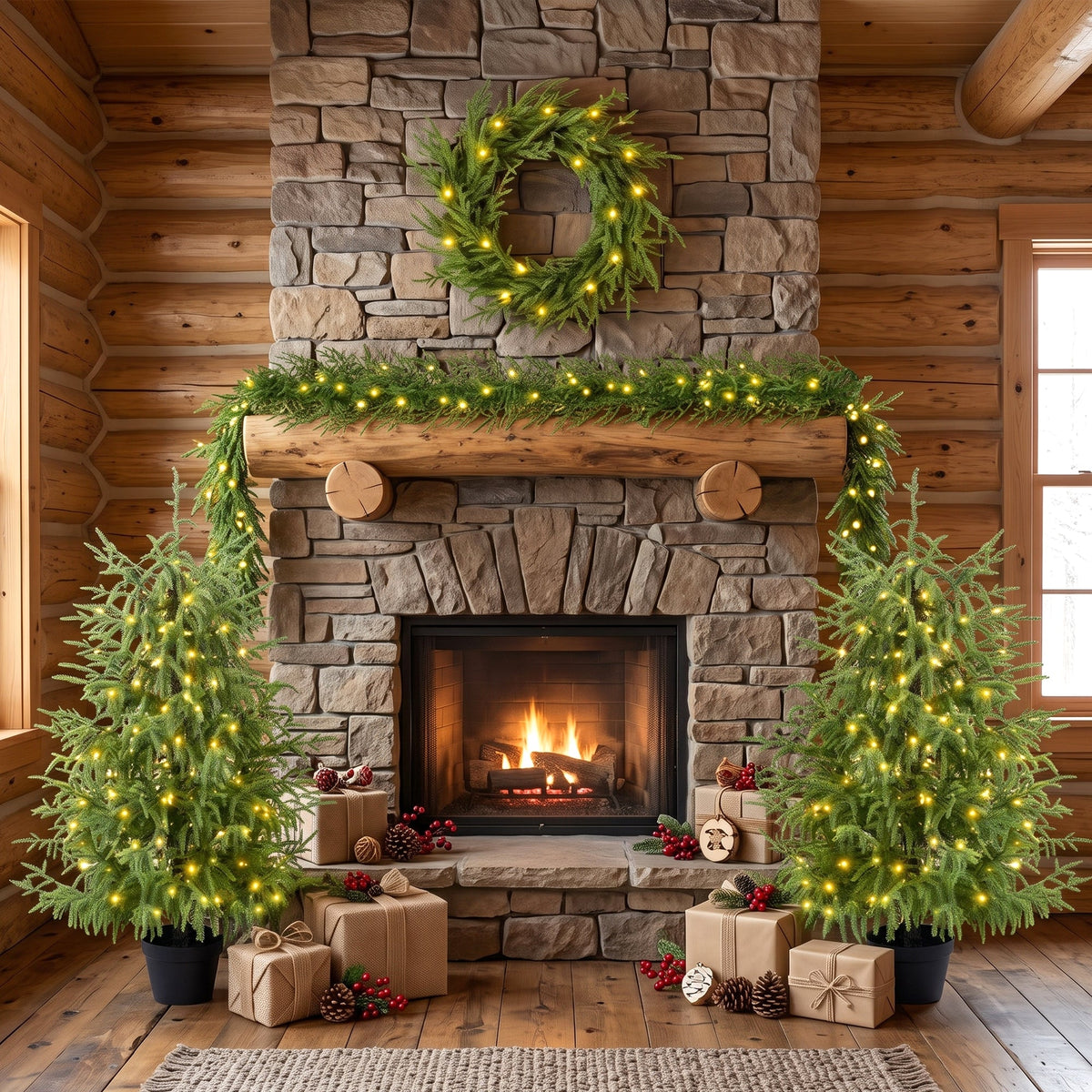4 – Piece Christmas Tree Set – 2 Trees, Wreath, and Garland