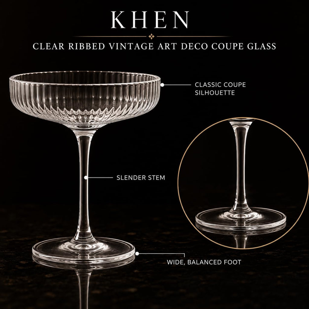 Como Ribbed Champagne Coupe Cocktail Glassware, Set of 12