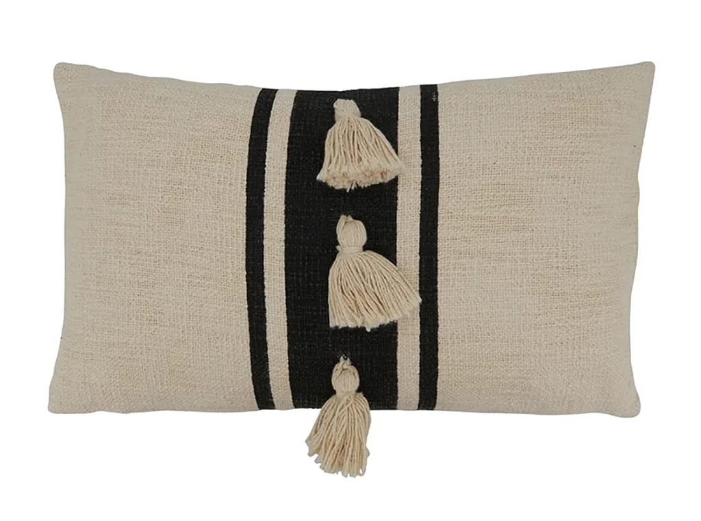 Fennco Styles Woven Striped Tassel Decorative Cotton Throw Pillow – Textured Cushion for Home, Couch, Bedroom, Living Ro