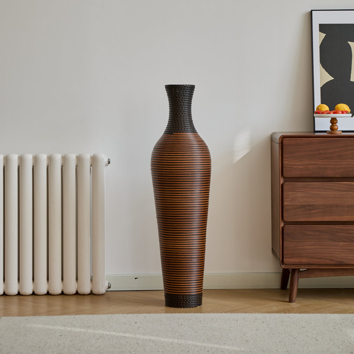 Hand – Woven PVC Rattan Floor Vase, 39 Inch Tall