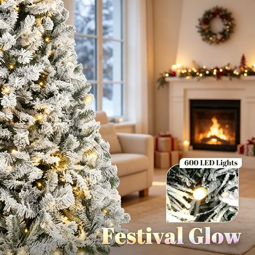 9 ft Pre – Lit Flocked Fraser Fir Artificial Christmas Tree