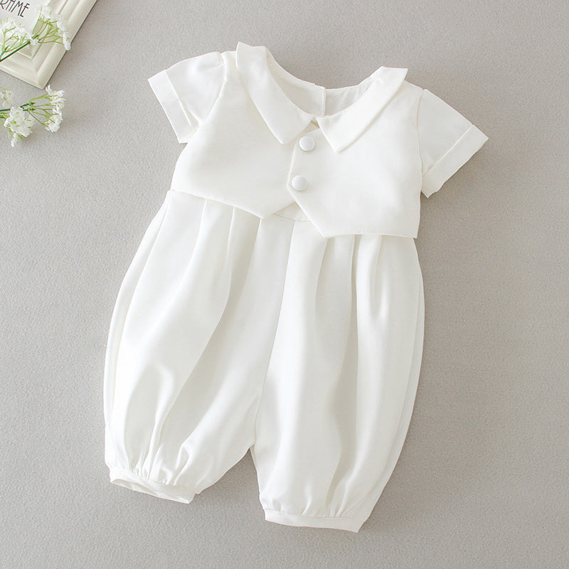 Boy's White Full Moon Full Year Wine Suit With Hat Dress Two – piece Set