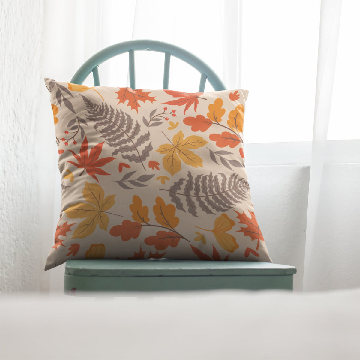 Fall Leaves Printed Cushion Cover, Autumn Home Decor Pillow Case by