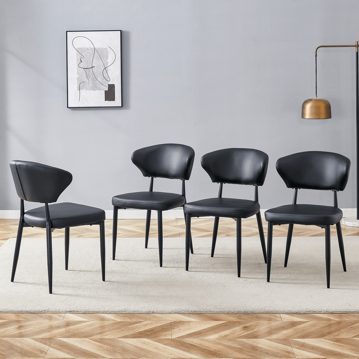Black Minimalist Ergonomic Dining Chair – Set of 4