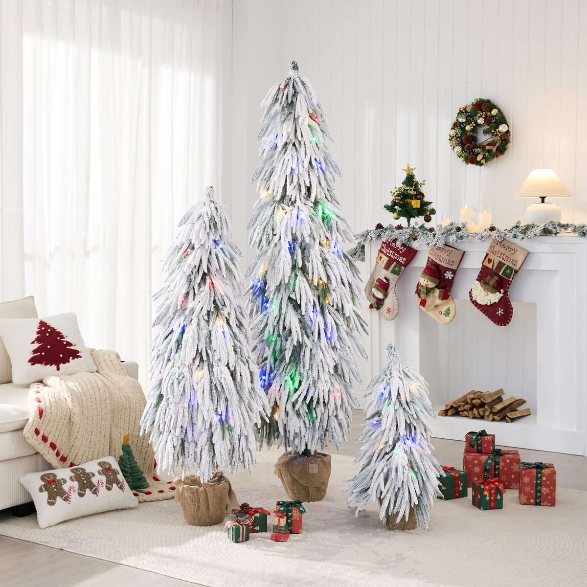 Pre – Lit Flocked Christmas Tree Set of 3