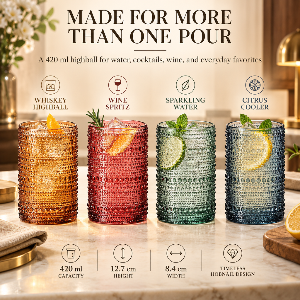 Tonal Hobnail Highball Glassware, Set of 4