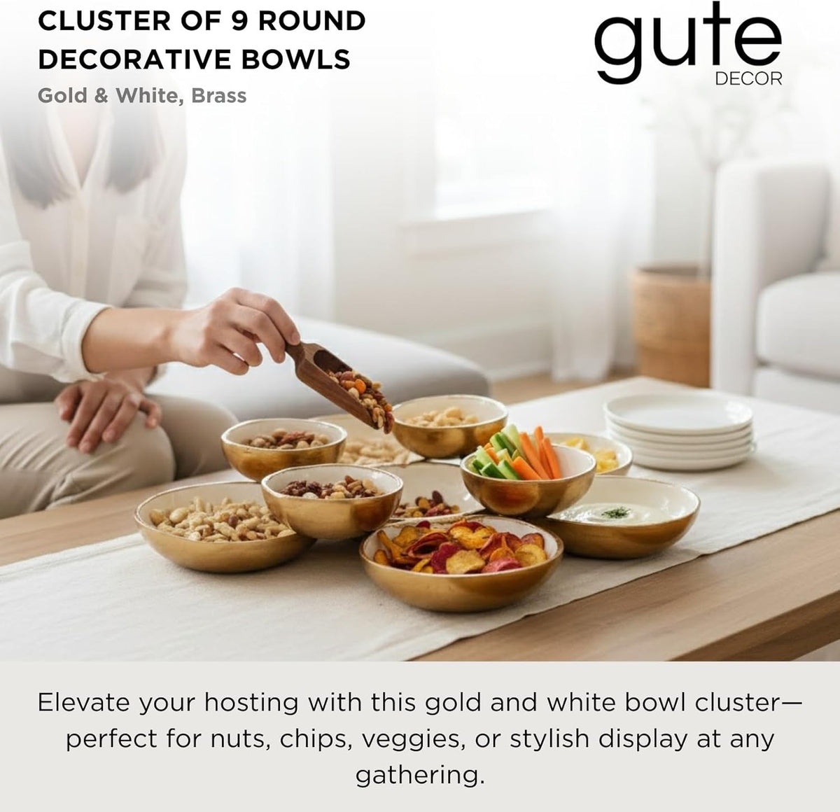 Cluster of 9 Round Serving Bowls Enamel Clusters Decorative Elegant Snack Tray
