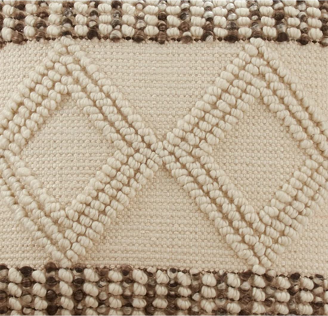 Fennco Styles Woven Textured with Diamond Design Decorative Throw Pillow Cover 18" W x 18" L – Ivory Square Cushion Case