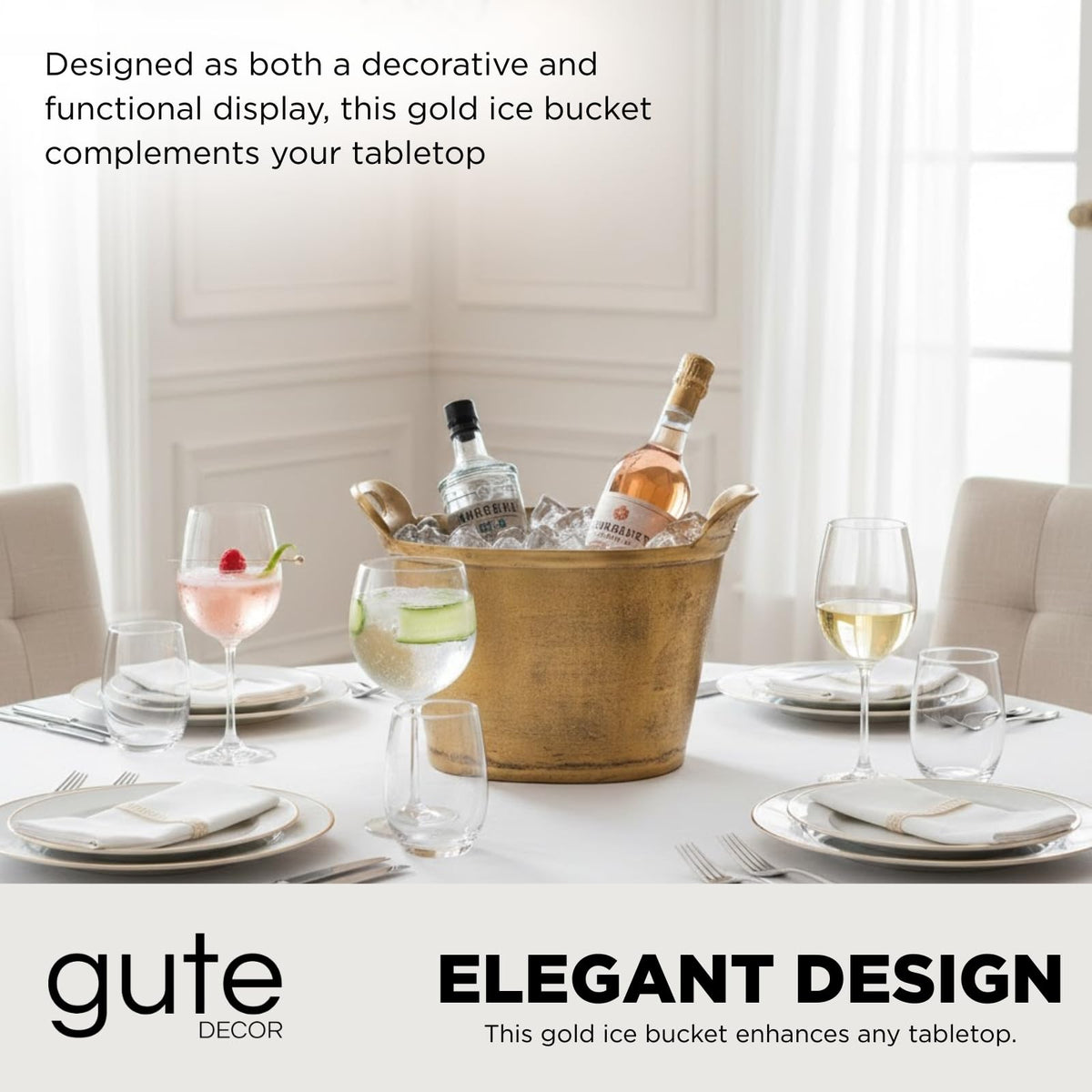 Solid Bronze Gold 12 – Quart Double – Walled Insulated Ice Bucket & Champagne Cooler (13.4" x 9.45")