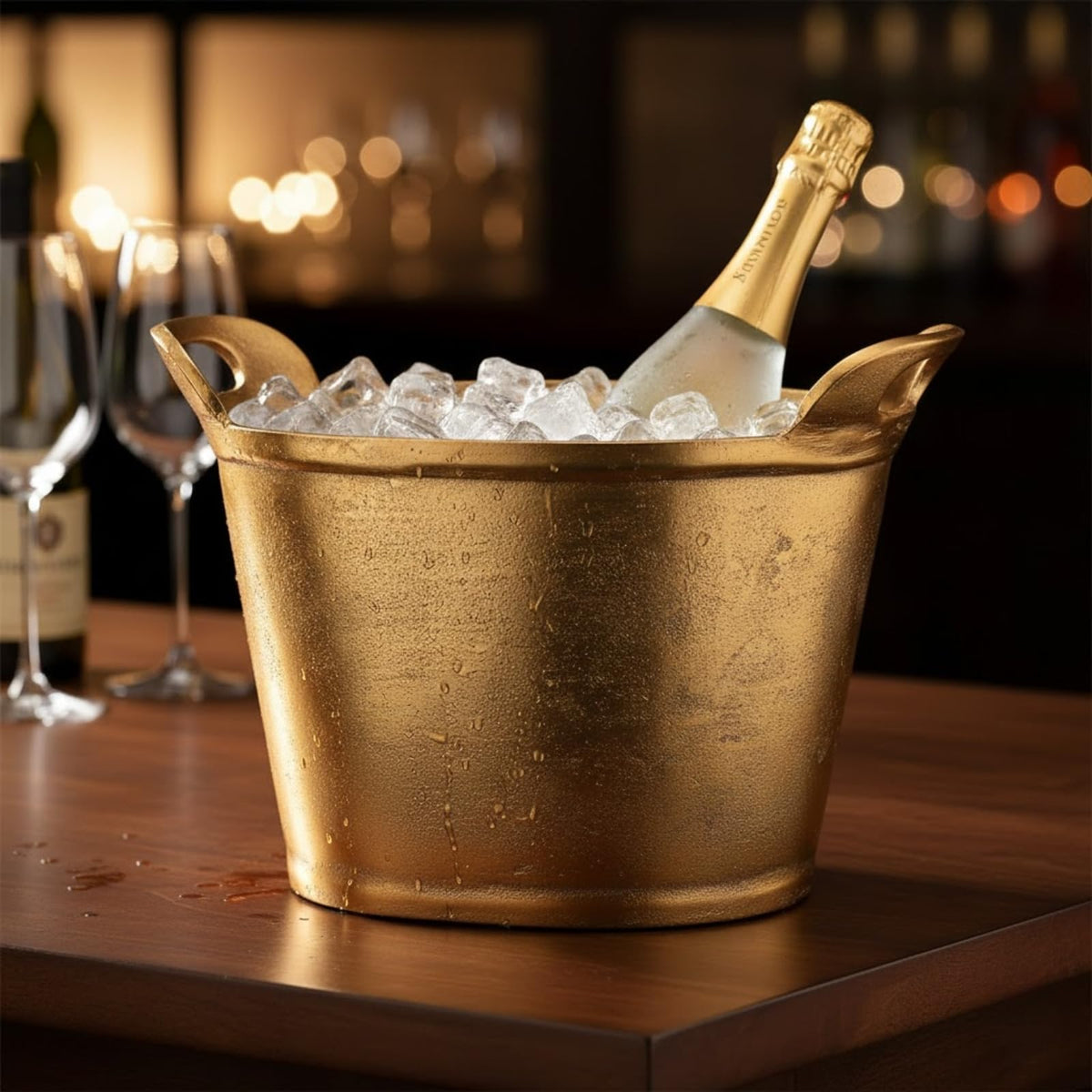 Solid Bronze Gold 12 – Quart Double – Walled Insulated Ice Bucket & Champagne Cooler (13.4" x 9.45")