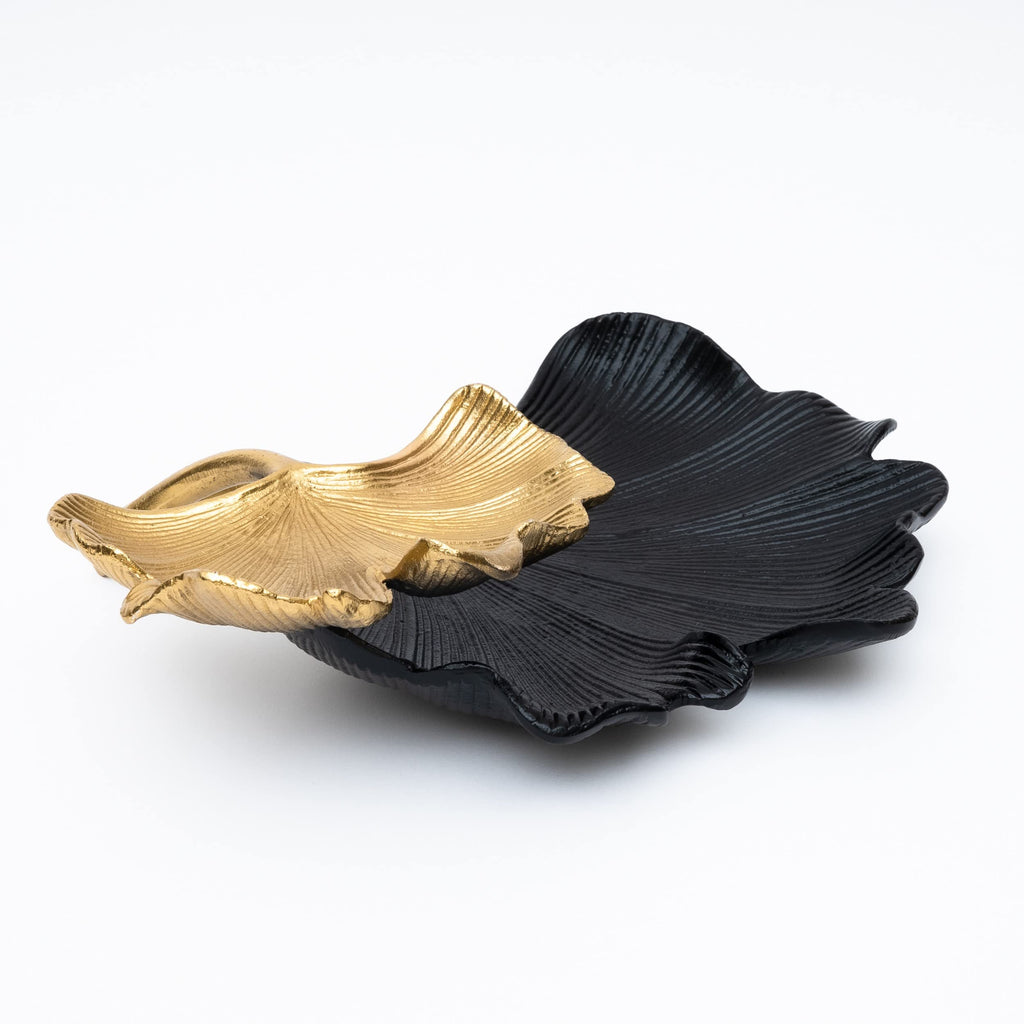 Black & Gold Ginkgo Leaf Tray, 2 – Tier Centerpiece