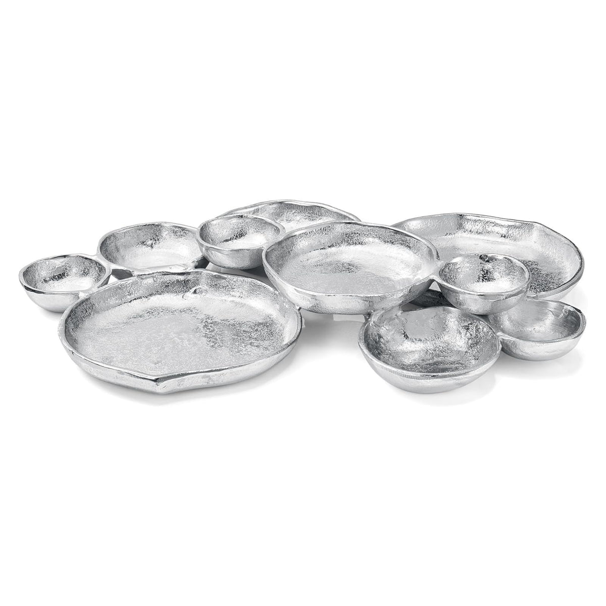 Cluster of 10 Round Serving Bowls Silver Clusters Decorative Tray