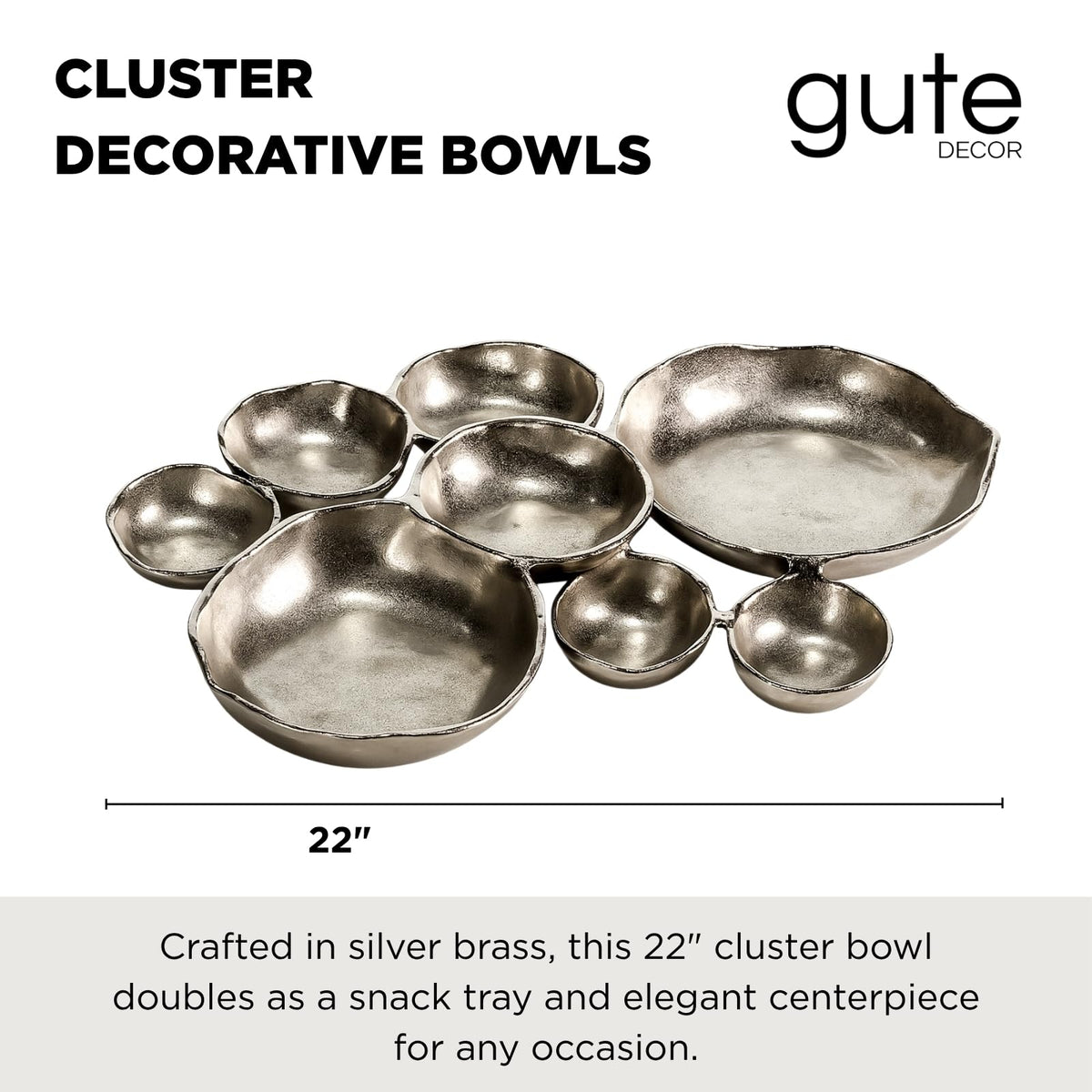Cluster Decorative Bowls, Bright Silver Brass – Decoration, Snack Tray Bowl