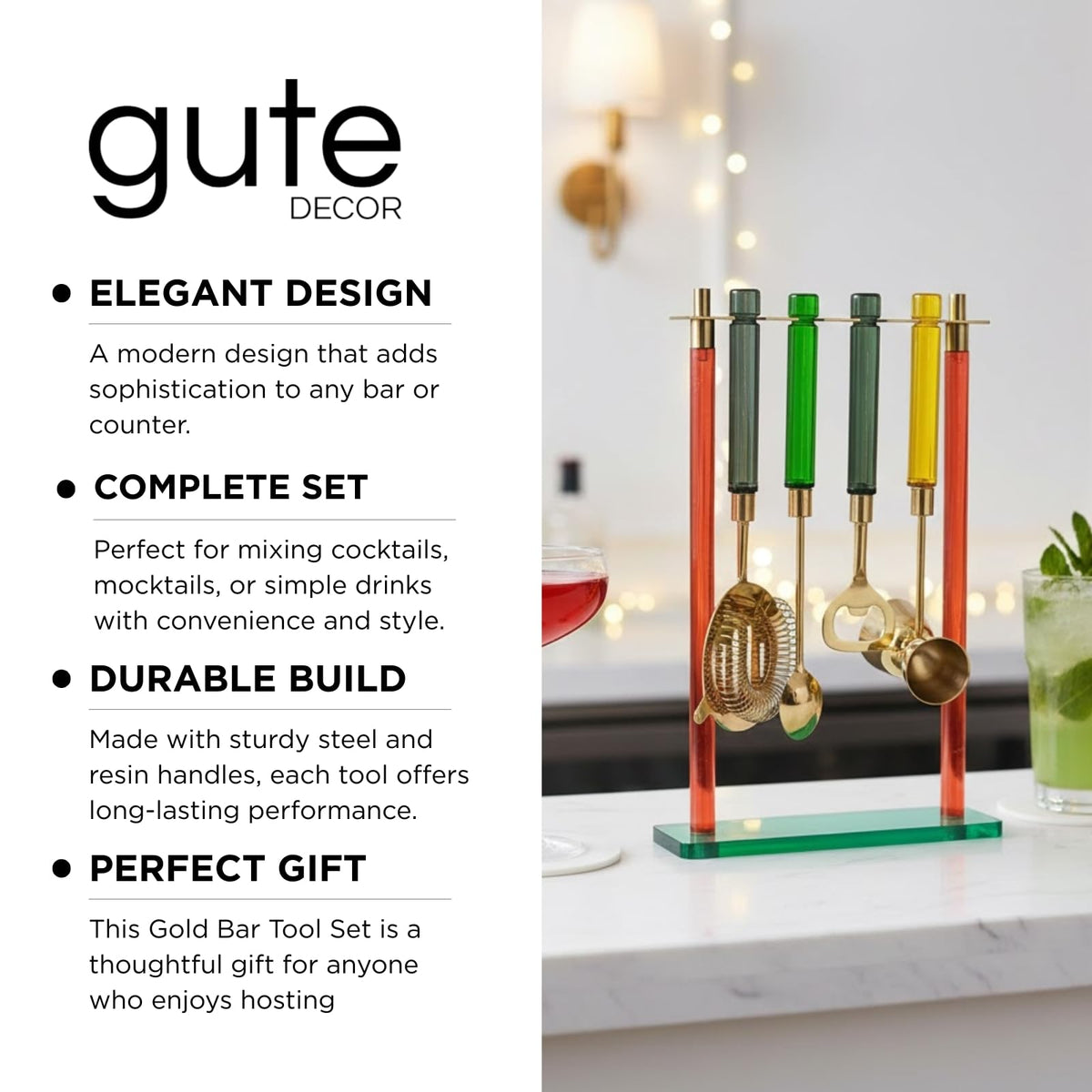 5 – PC Gold Bartender Kit with Stand & Color Handles