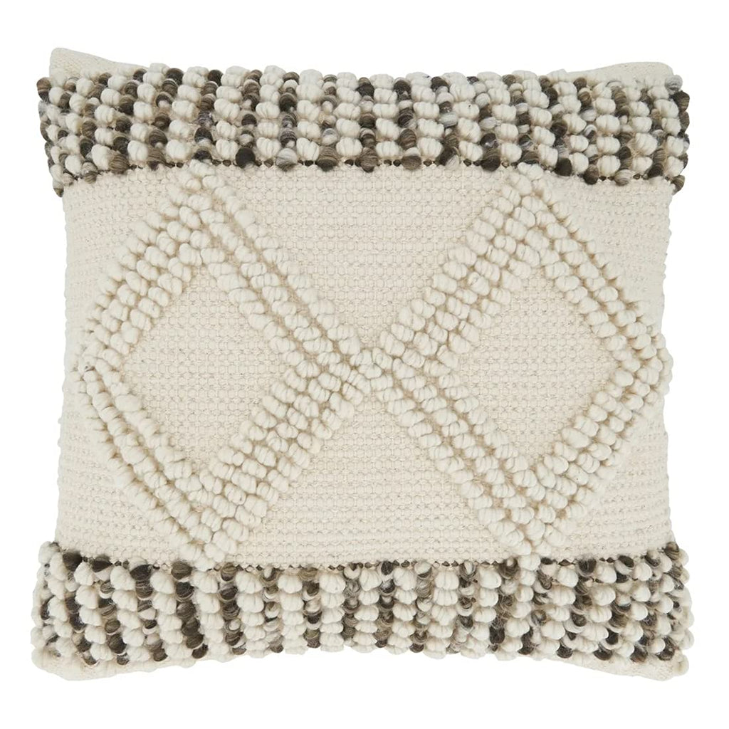 Fennco Styles Woven Textured with Diamond Design Decorative Throw Pillow Cover 18" W x 18" L – Ivory Square Cushion Case