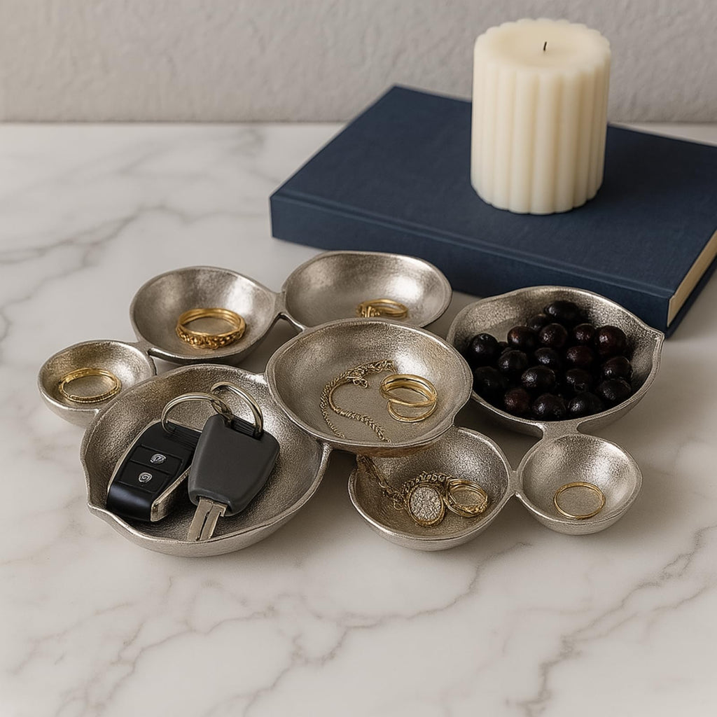Cluster Decorative Bowls, Bright Silver Brass – Decoration, Snack Tray Bowl