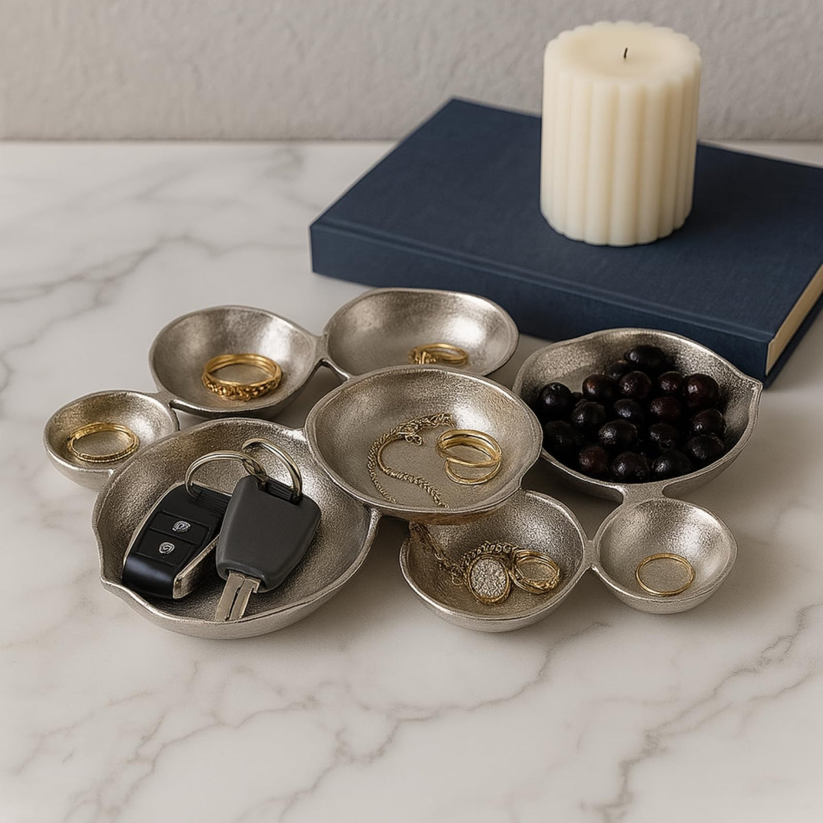Cluster Decorative Bowls, Bright Silver Brass – Decoration, Snack Tray Bowl