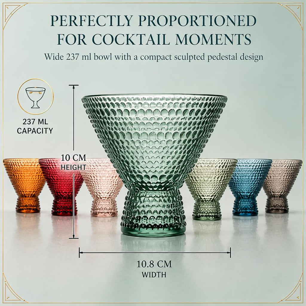 Tonal Hobnail Martini Cocktail Glassware, Set of 6